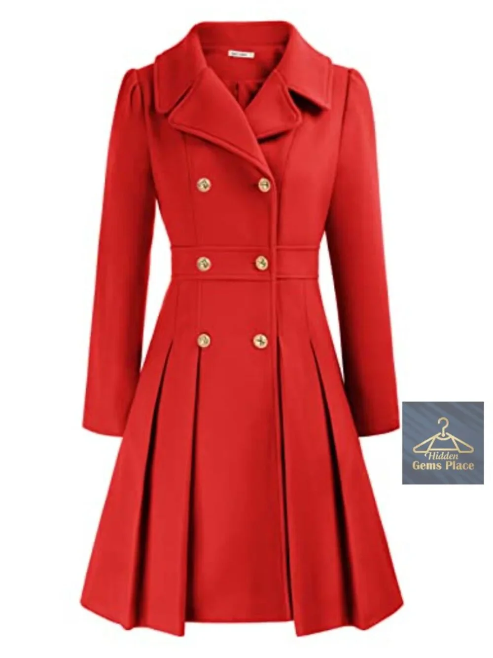 Women's Wool & Pea Coat Notch Lapel Double Breasted A-Line Trench Jacket with